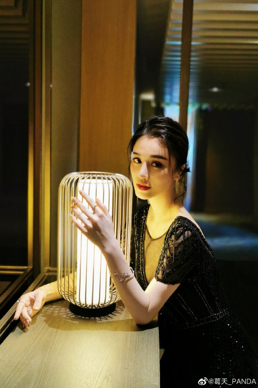 葛天穿黑色流苏连衣裙,仪态优雅笑容温婉